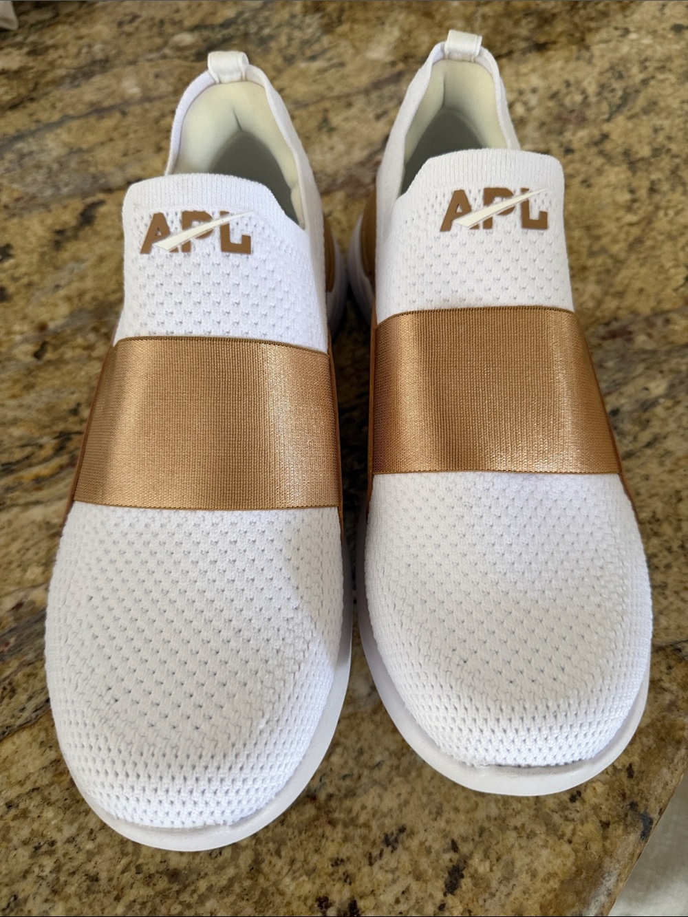 APL Slip-On Tech Knit Sneaker in White and Metallic Gold